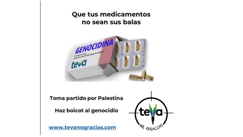 Spain. Statewide Boycott Campaign Against Teva: “Don’t Let Your Medicines Be Their Bullets,” “Teva? No Thanks!”