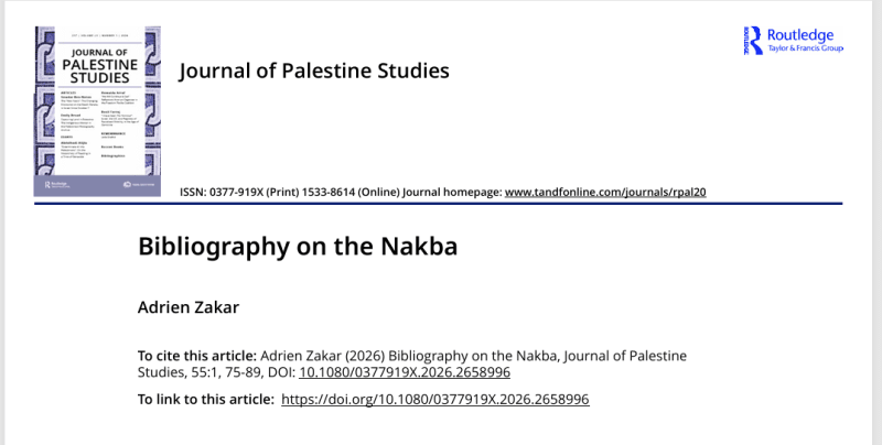 Bibliography on the Nakba. Compiled by Adrien Zakar