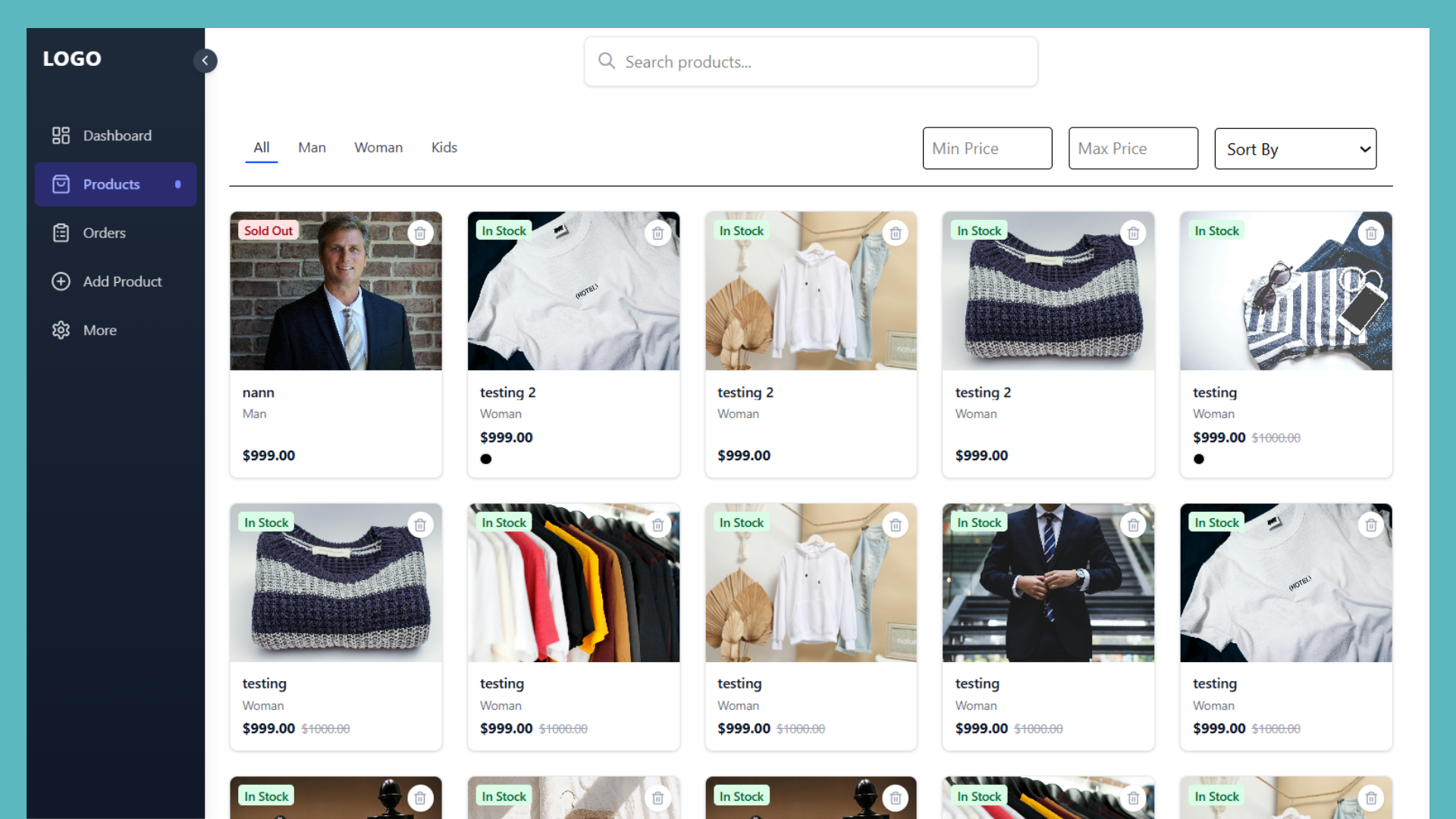E-COM Admin Dashboard built with React.js