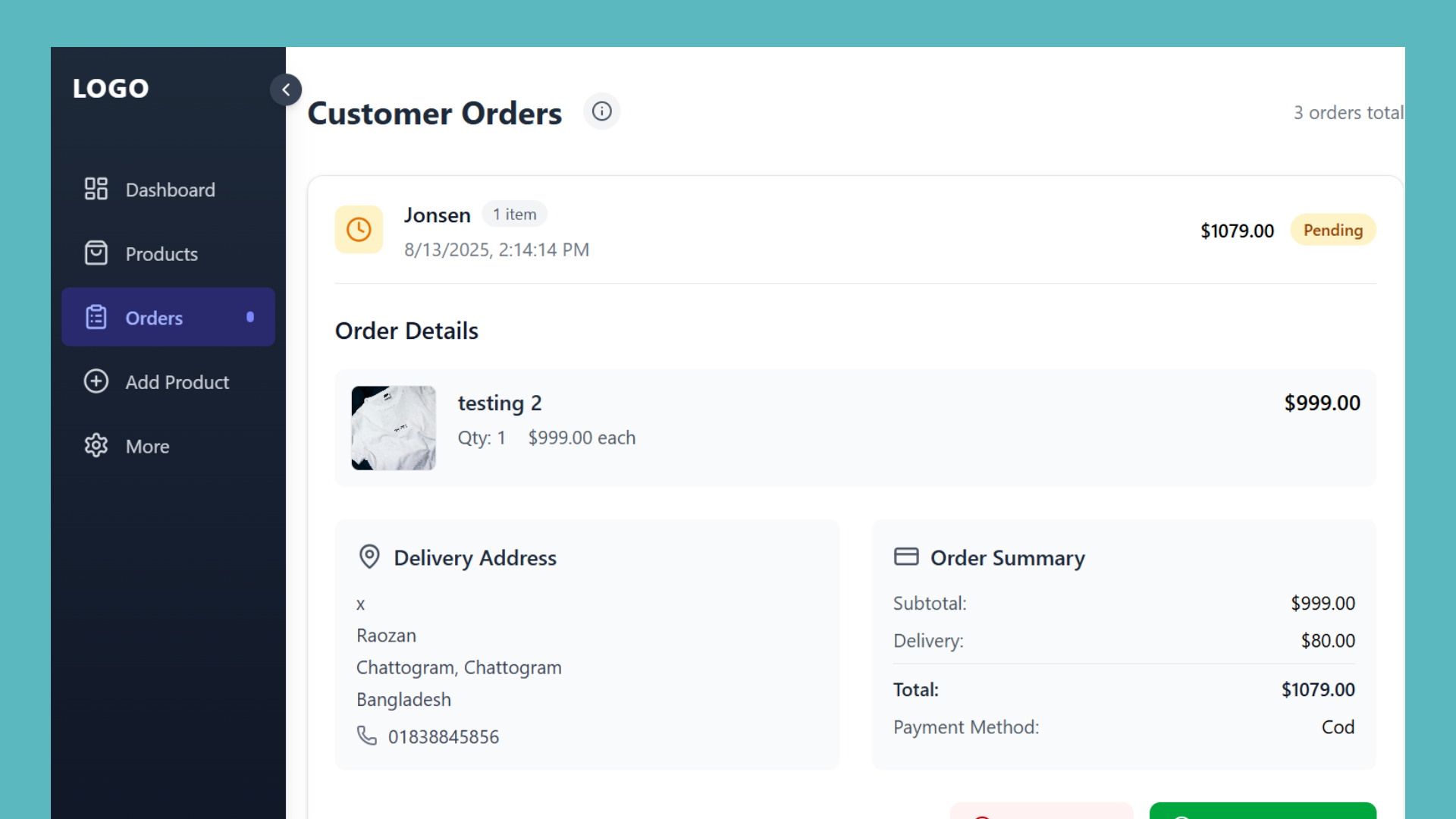 E-COM Admin Dashboard built with React.js