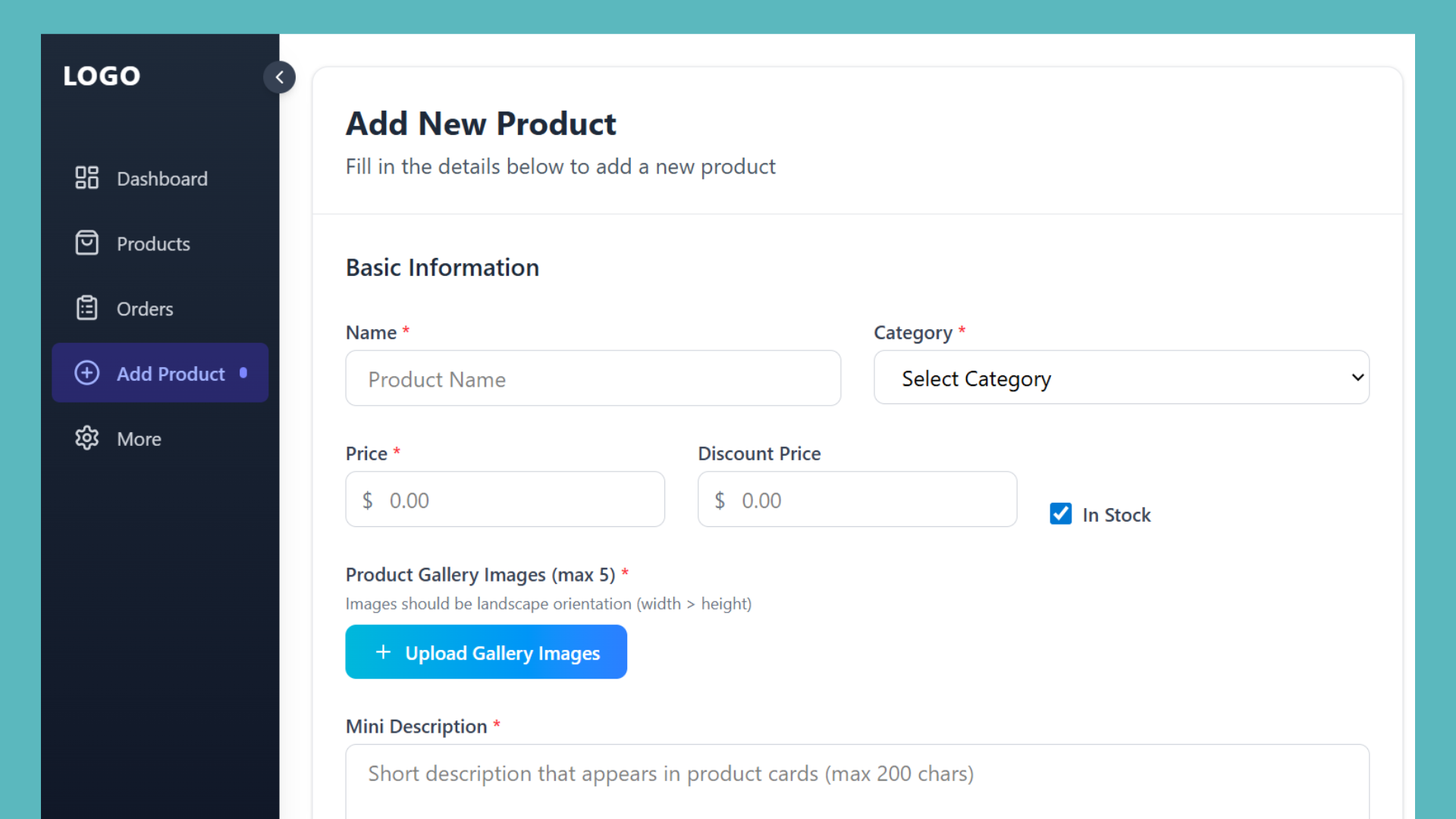 E-COM Admin Dashboard built with React.js