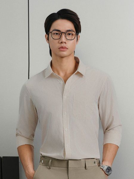 Áo Sơ Mi Nam Cotton Tay Dài Soft Touch Gingham Form Regular