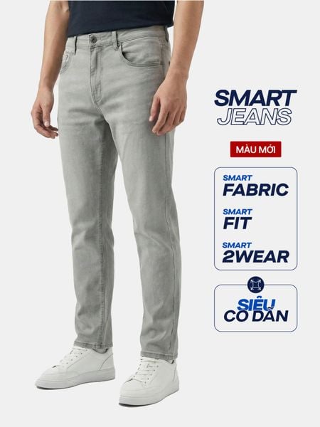 Quần Smart Jeans Nam Siêu Co Dãn Xám Trơn Form Smart Fit