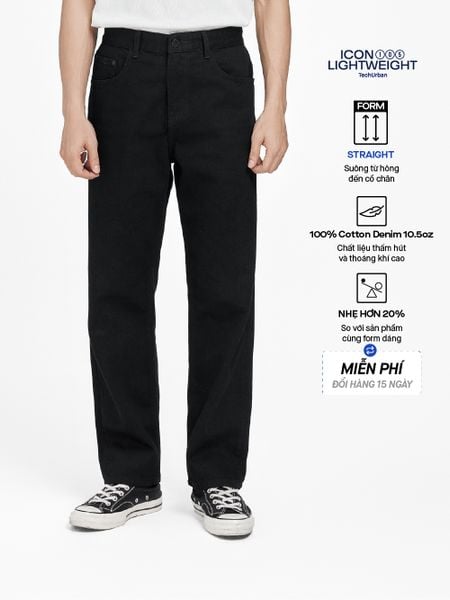 Quần Jeans Nam Siêu Nhẹ Ống Suông Đen ICON105 Form Straight
