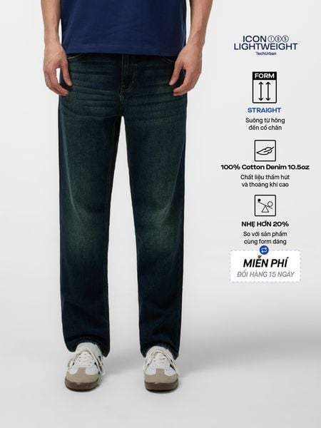 Quần Jeans Nam Siêu Nhẹ Ống Suông Heavy Wash Retro ICON105 Form Straight
