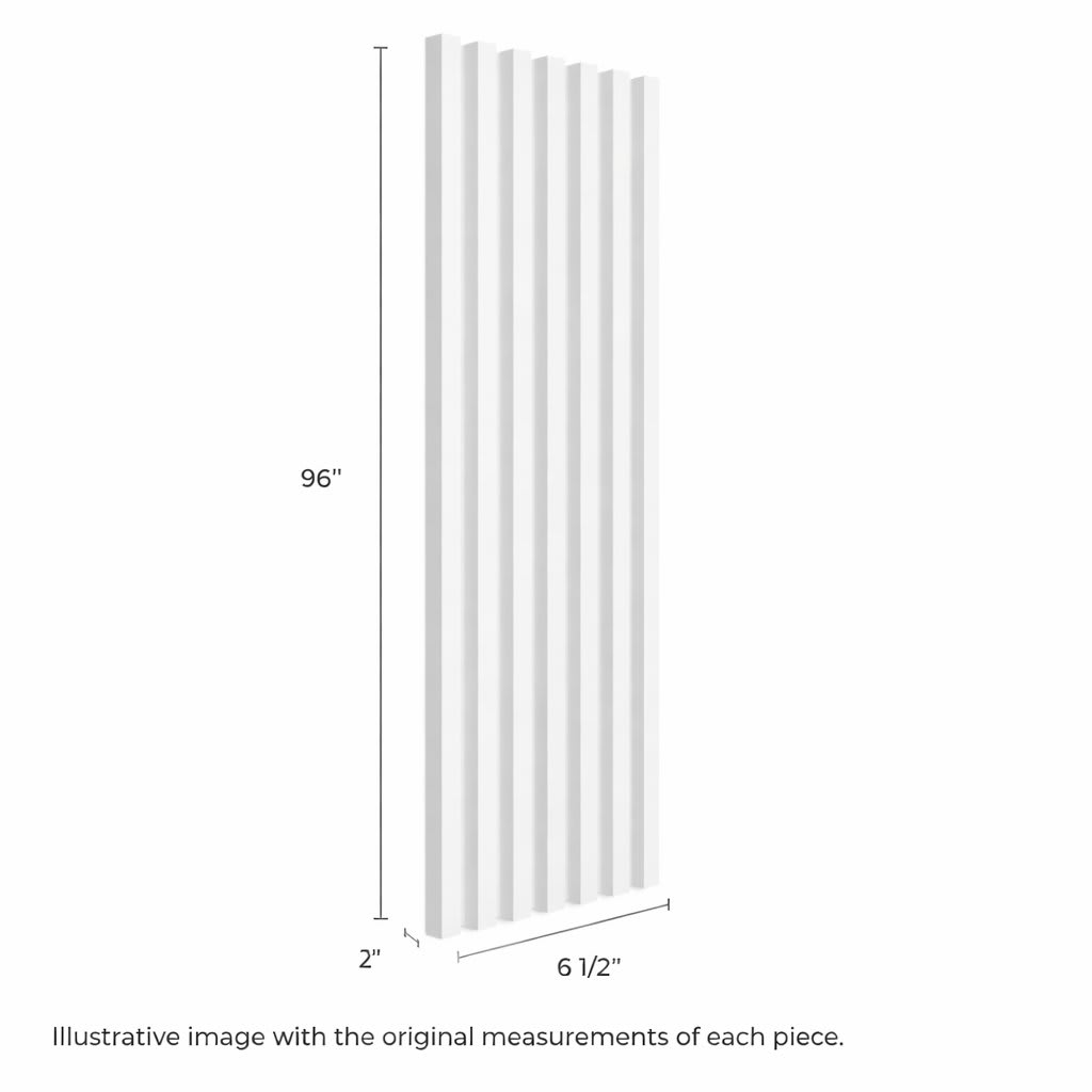 WPC wall panel with vertical slats in a white finish, 96 inches tall, designed for interior decoration in modern homes, offices, and commercial spaces.