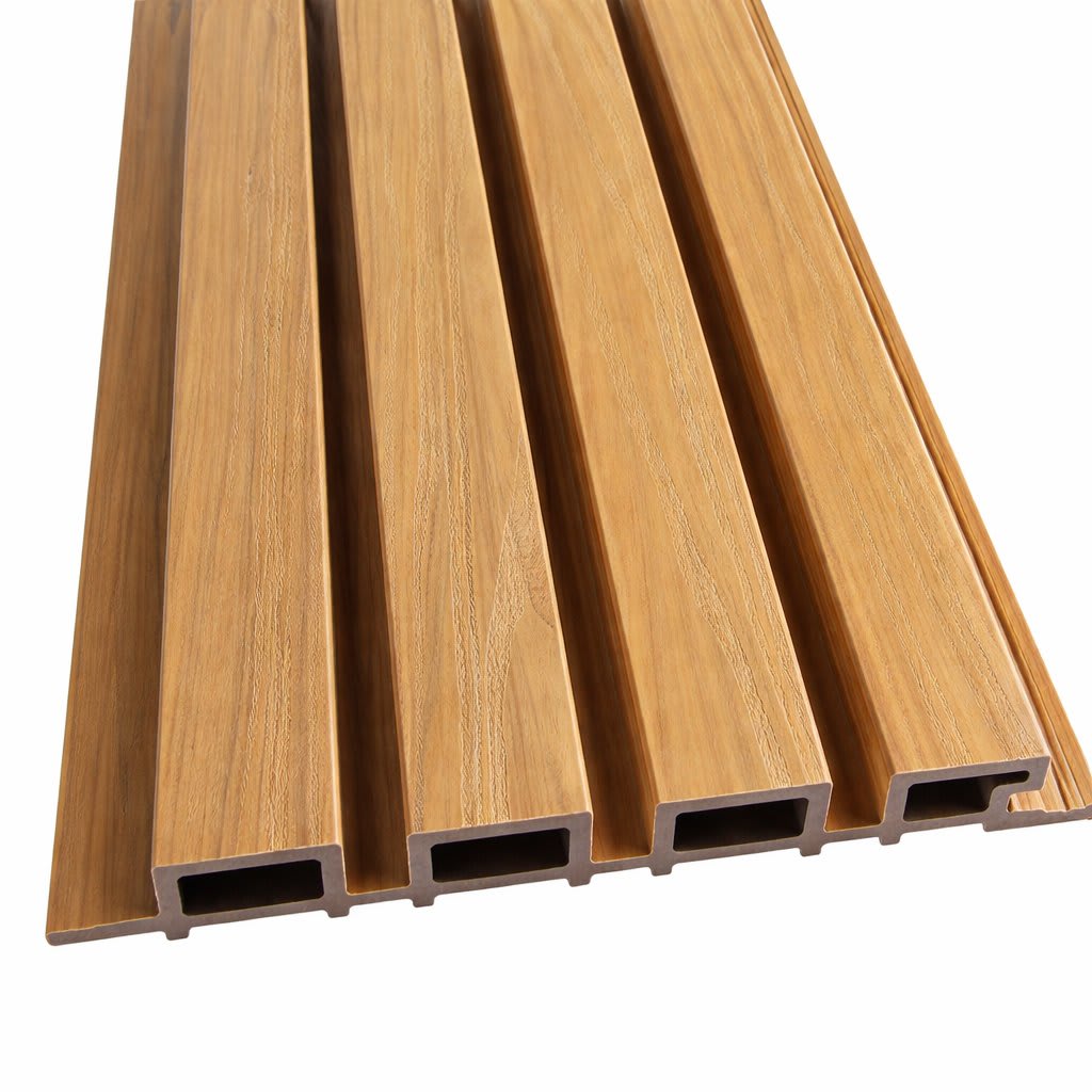 Sleek WPC Wall panels and a natural wood-grain finish, perfect for outdoor flooring, patios, terraces, facades, modern architectural cladding, or DIY renovation projects.