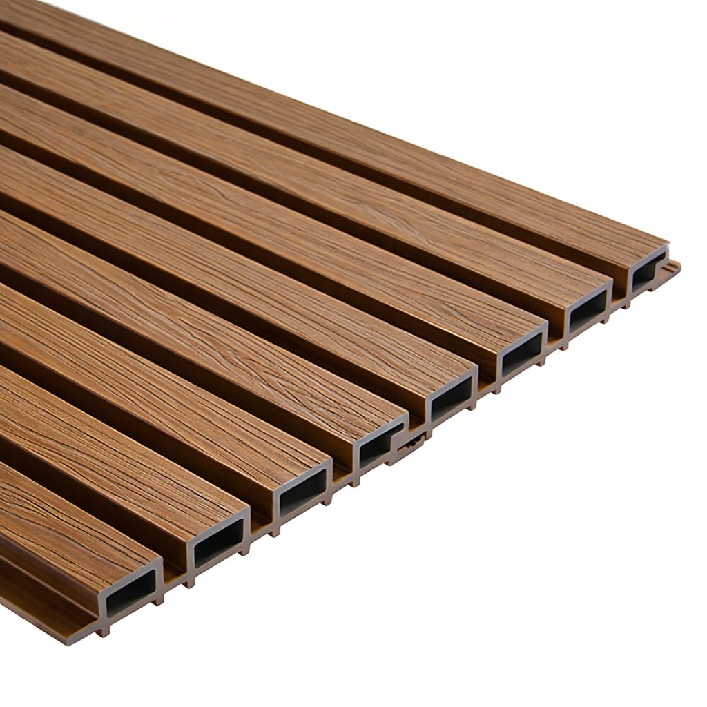Sleek WPC Wall panels and a natural wood-grain finish, perfect for outdoor flooring, patios, terraces, facades, modern architectural cladding, or DIY renovation projects.