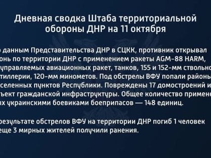 Дневная сводка Штаба территориальной обороны ДНР на 12 октября 2022 года