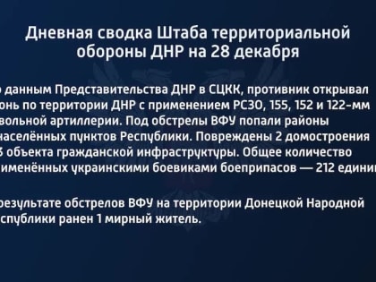 Дневная сводка Штаба территориальной обороны ДНР на 28 декабря 2022 года