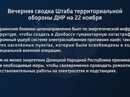 Вечерняя сводка Штаба территориальной обороны ДНР на 22 ноября 2022 года