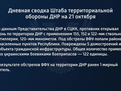 Дневная сводка Штаба территориальной обороны ДНР на 21 октября 2022 года