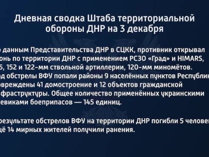 Дневная сводка Штаба территориальной обороны ДНР на 3 декабря 2022 года