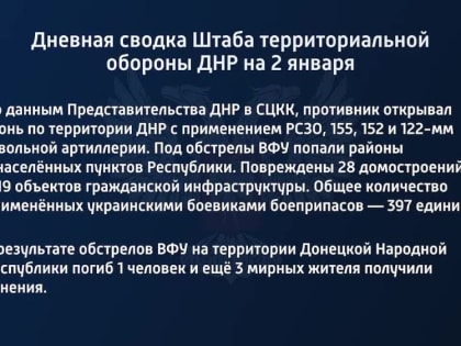 Дневная сводка Штаба территориальной обороны ДНР на 2 января 2023 года