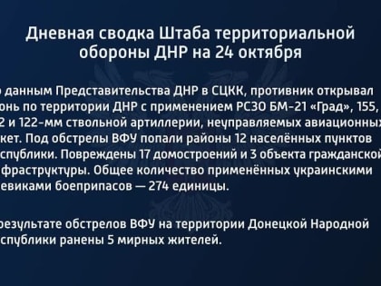 Дневная сводка Штаба территориальной обороны ДНР на 24 октября 2022 года