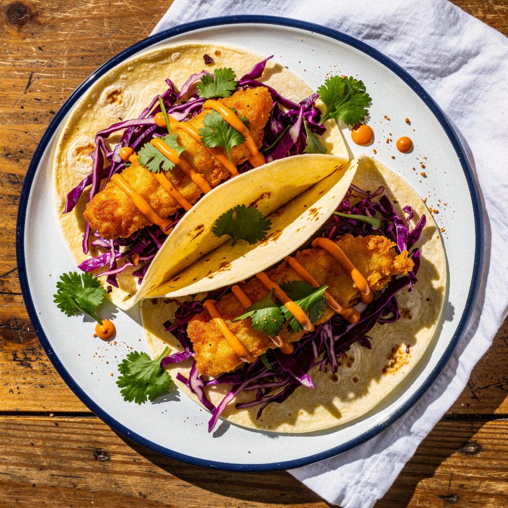 Beer-battered Baja fish tacos