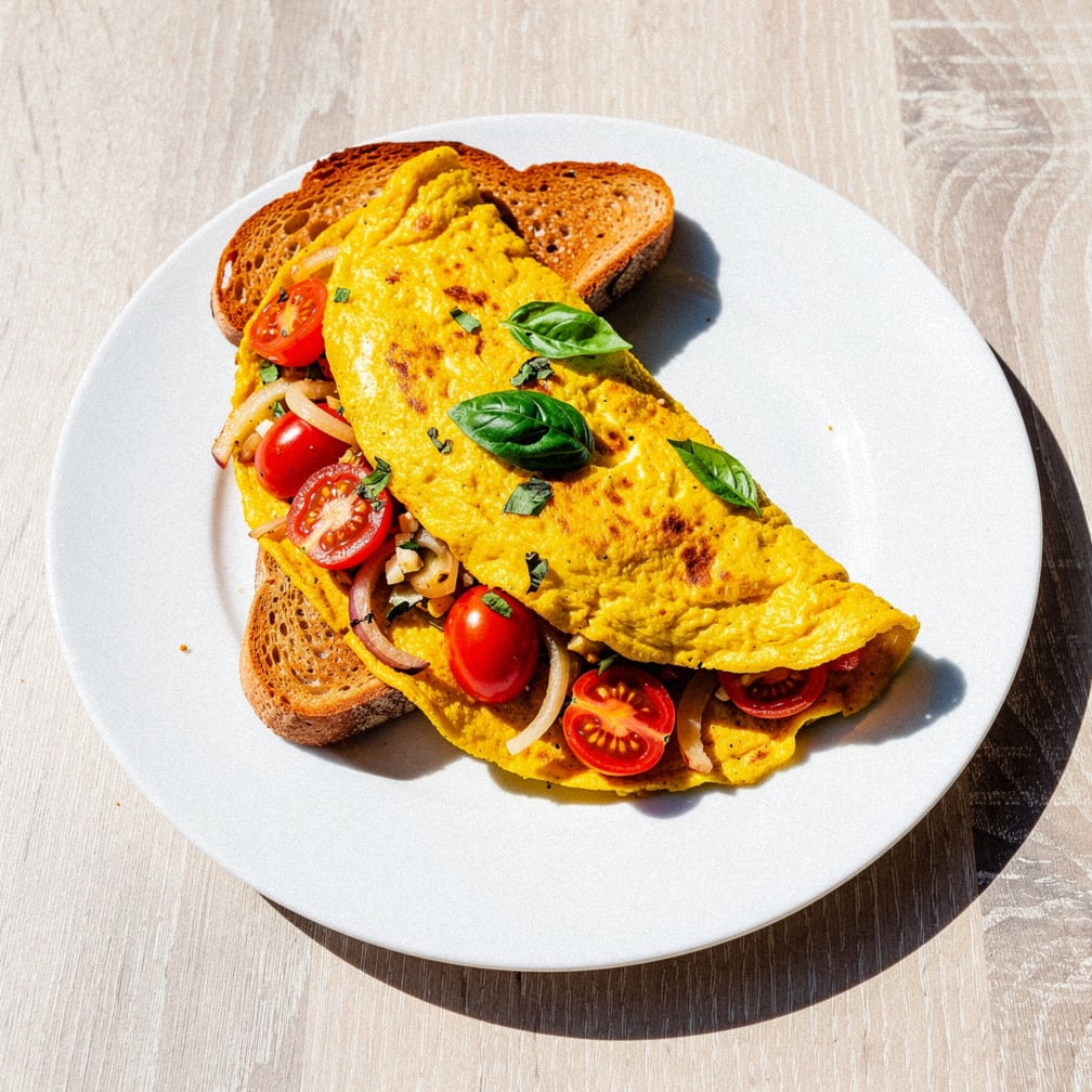 Gram flour omelette with tomato & basil