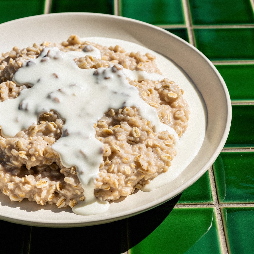 Steel-cut porridge with oat cream