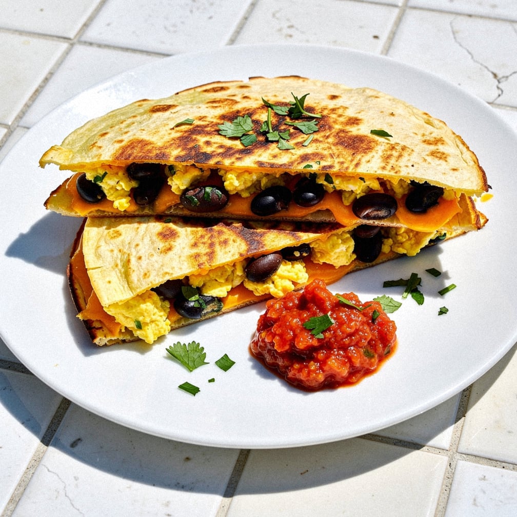 Egg, bean & Cheddar breakfast quesadilla