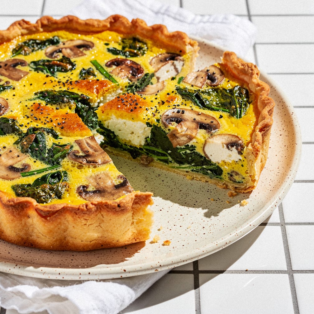 Spinach, mushroom & feta crustless quiche