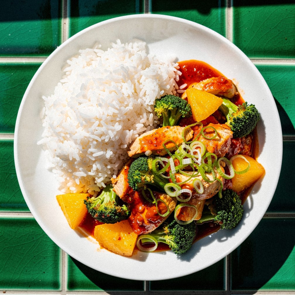 Sweet chilli chicken & pineapple with coconut rice