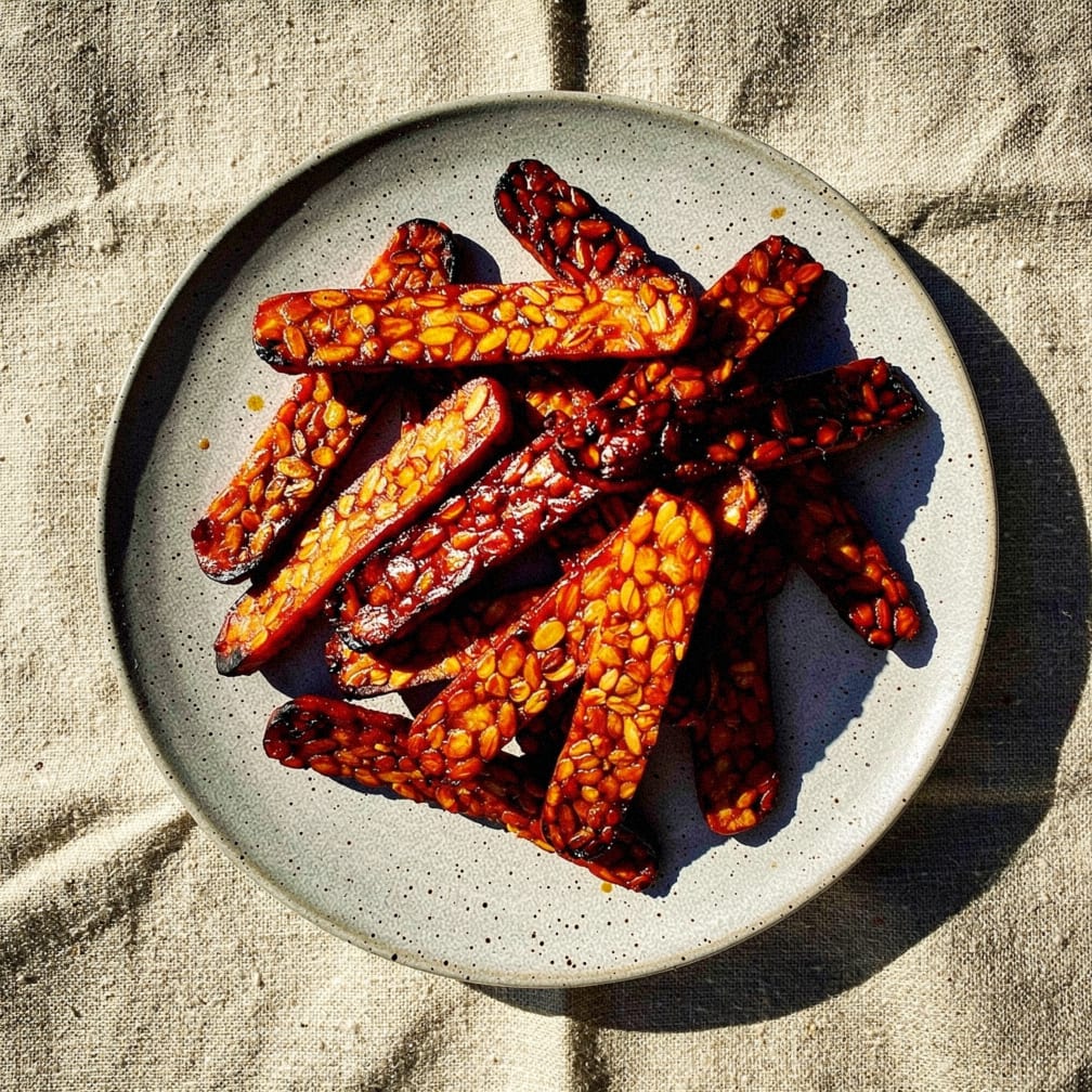 Smoky maple tempeh strips