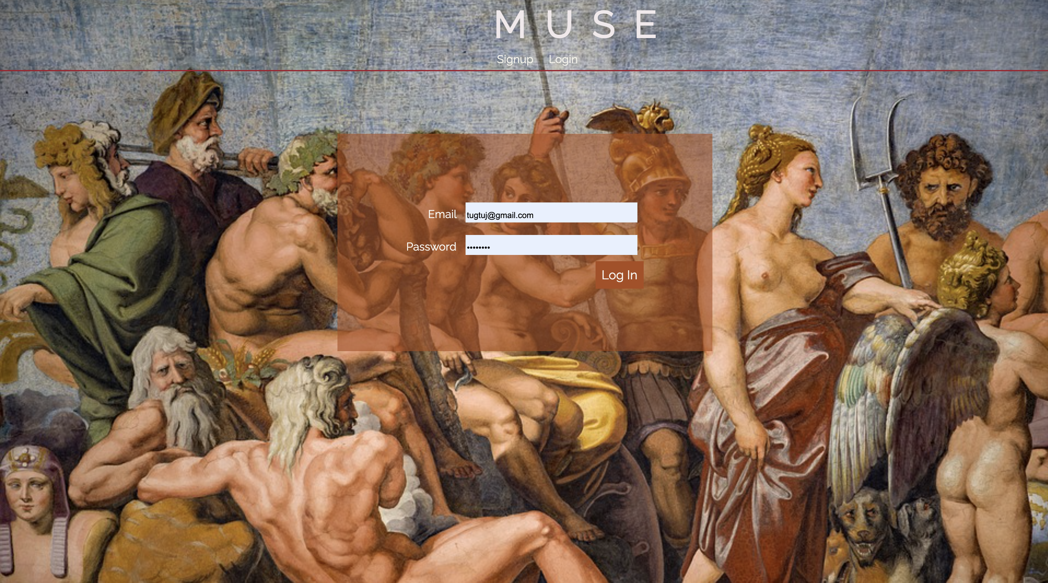 Frontpage for the webapp, Muse