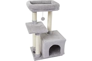 FISH&NAP Cute Cat Tree Kitten Cat Tower for Indoor Cat Condo Sisal Scratching Posts with Jump Platform Cat Furniture Activity Center Play House Grey product image