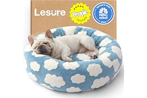 LE SURE Shown on TV Donut Dog Bed Medium Size Dog - Round Cat Beds Indoor as Bed Gift for Calming with Washable Cover, Cute Home Decor Bed with Jacquard Shaggy Plush & Anti Slip Bottom, 30 Inch, Blue product image