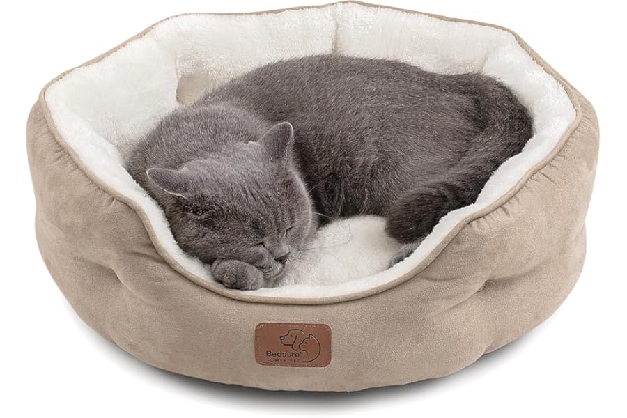 Bedsure Dog Beds for Small Dogs - Round Cat Beds for Indoor Cats, Washable Pet Bed for Puppy and Kitten with Slip-Resistant Bottom, 20 Inches, Camel product image