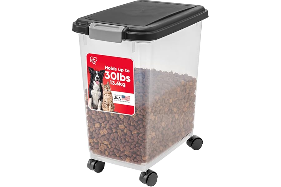 IRIS USA Airtight Dog Food Storage Container, Up to 30 lbs, Attachable Wheels, for Dog Cat Bird and other Pet Food Storage Bin, Keep Fresh, Easy Mobility, BPA Free, Black product image