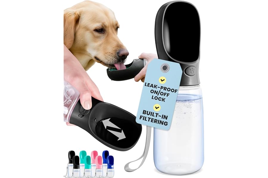 MalsiPree Dog Water Bottle - 19 Oz, Black, BPA-Free - Portable & Lightweight Water Dispenser with Bowl for Dogs - Leak-Proof for Travel, Trail Hiking, Park Visit, Camping & Beach Days product image