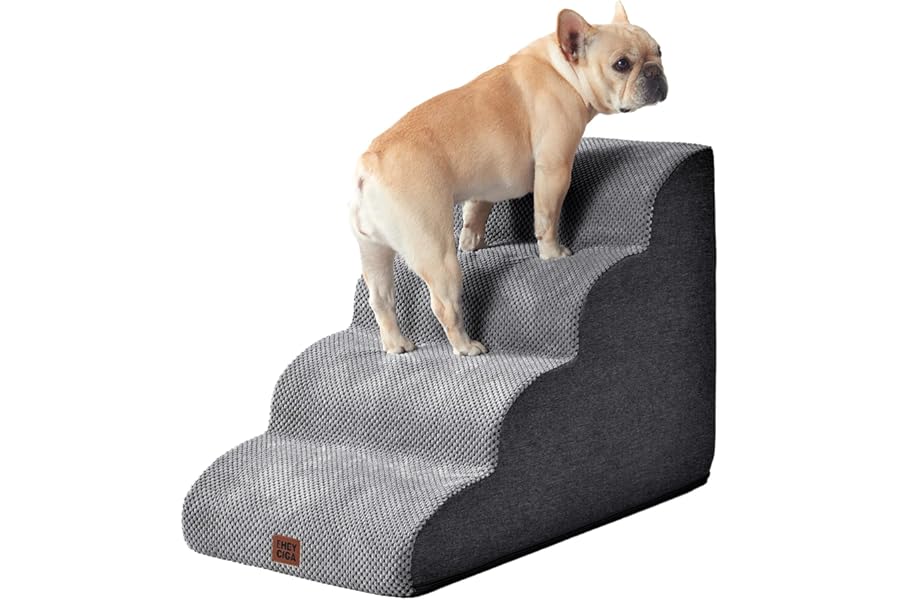 EHEYCIGA Curved Dog Stairs Ramp for High Beds 19.7" H, 4-Step Dog Steps for Small Dogs and Cats, Pet Stairs for High Bed Climbing, Non-Slip Balanced Pet Step Indoor, Grey product image