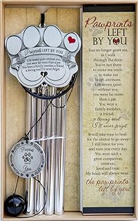 Pet Memorial Wind Chime - 18" Metal Casted Pawprint Wind Chime - A Beautiful Remembrance Gift for a Grieving Pet Owner - Includes Pawprints Left by You Poem Card product image