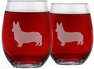 Corgi Stemless Wine Glasses (Set of 2) | Unique Gift for Dog Lovers | Hand Etched with Breed Name on Bottom product image