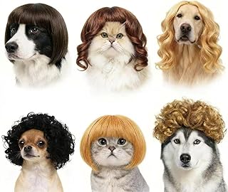 6 Pack Funny Cat and Dog Wigs, Soft Pet Cosplay Costume with Adjustable Straps, for Halloween Christmas Party Dress-Up, Ideal Gift for Pet Lovers product image