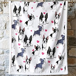 BlessLiving Boston Terrier Blanket for Dogs, 50x60 Inch Plush Fleece Throw - Super Soft Cozy Frenchie Dog Blankets for Girls Kids Pet Lovers, Cute Puppy Gift with Red Heart, Black White Animal product image