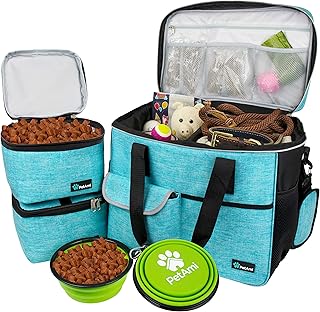 PetAmi Dog Travel Bag, Travel Pet Bag Organizer, Dog Food Travel Bag with Container Collapsible Bowls, Pet Travel Supplies Gift Accessories for Weekend Camping, Puppy Cat Diaper Bag, Teal Blue Large product image