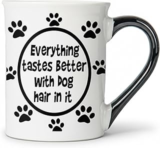 Cottage Creek Coffee Mug with 'Everything Tastes Better with Dog Hair' design
