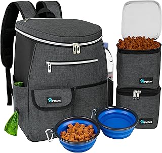 PetAmi Dog Travel Bag Backpack, Airline Approved Dog Bags for Traveling, Puppy Diaper Bag Supplies, Pet Camping Essentials Hiking Accessories Dog Mom Gift, Food Container, Collapsible Bowls, Dark Gray product image