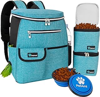 PetAmi Dog Travel Bag Backpack, Airline Approved Dog Bags for Traveling, Puppy Diaper Bag Supplies, Pet Camping Essentials Hiking Accessories Dog Mom Gift, Food Container, Collapsible Bowls, Teal Blue product image