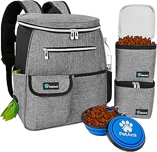 PetAmi Dog Travel Bag Backpack, Airline Approved Dog Bags for Traveling, Puppy Diaper Bag Supplies, Pet Camping Essentials Hiking Accessories Dog Mom Gift, Food Container, Collapsible Bowls, Gray product image