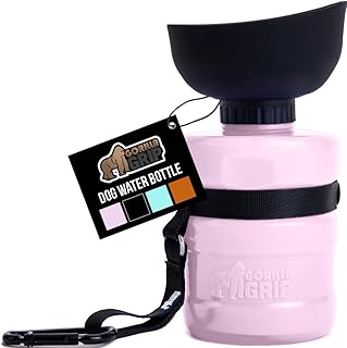 GORILLA GRIP Dog Water Bottle, Portable Water Bowl Dispenser for Dogs, 12 oz Leak Proof Pet Travel Squeeze Bottles, Food Grade Silicone, to Go Puppy Essentials, Hiking Camping Trip Accessories, Pink product image