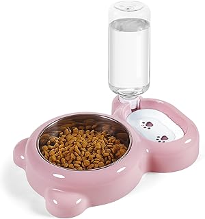 Dog Bowls, Cat Food and Water Bowl Set with Water Dispenser and Stainless Steel Bowl for Cats and Small Dogs - Pink product image
