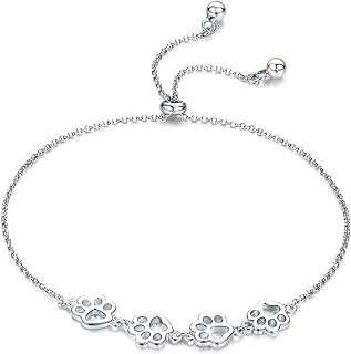 BISAER 925 Sterling Silver Paw Print Charm Bracelet for Women Cute Cat Dog Paw Bracelet Adjustable Slider Bracelet for Dog Pet Lover Jewelry Gifts product image