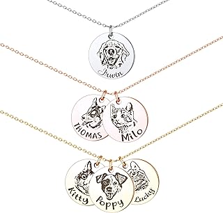 Anavia Personalized Pet Portrait Necklace, Handmade Memorial Jewelry Gift, Custom Round Disc Photo Engraved Necklace for Animal Lovers, Dog Mom, Dog Dad product image