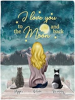 Gossby Personalized Cat Fleece Blanket - Custom Cat Mom Gift with Design, Name, Cat Breed - Birthday, Mothers Day, Christmas Cat Lover Women Gift - I Love You to The Moon and Back - Girl and 2 Cats product image