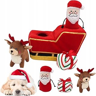 ZippyPaws Burrow Christmas Dog Toy - Plush Squeaky Holiday Dog Gifts for Small & Medium Puppy Dogs, Interactive Hide & Seek Stocking Stuffers for Pets - Santa's Sleigh with Reindeer product image