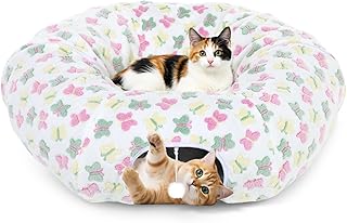 Plush Cat Tunnel Bed with Playful Ball and Cushion