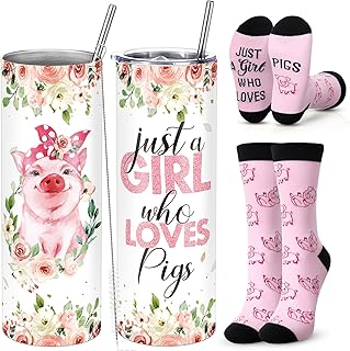 Funnymoom Cute Pig Gifts Set with Tumbler and Socks
